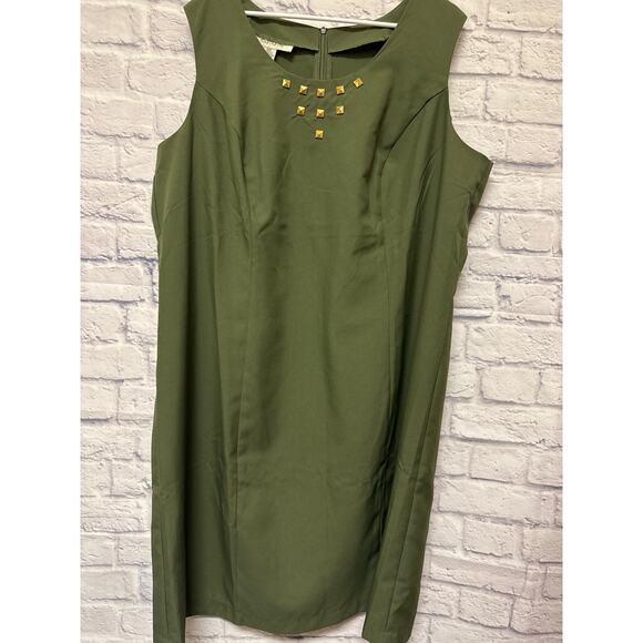 Roaman's 2 PC Olive Green Gold Beading Tank Midi Dress and Jacket NWOT SZ 22W - Picture 5 of 6